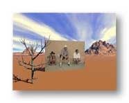 Myself, my son-in-law and my granddaughter take a break in Tombstone AZ in a digital photo taken by my wife Sally, landscape made in Bryce...assembled in Photoshop.