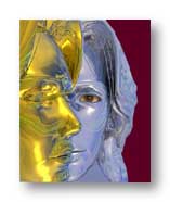 I used 2 heads from Poser, Imported them into Bryce, added an eye from a photo in Photoshop to form this digital image