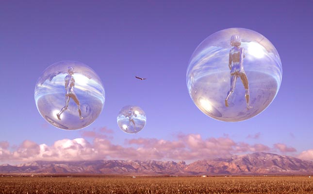 Digital image - design and composition using Poser, Bryce and Photoshop.-Bubbles-©2001-C.E.Newland - Digital Image
