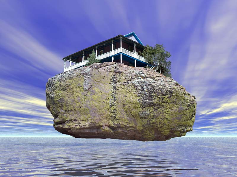 My son Jim photographed a house in Bisbee AZ. Son Mark shot a rock in the Chiricahuas: Bryce & Photoshop-Afloat-©2004-C.E.Newland - Digital Image