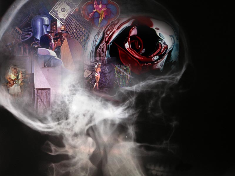 xray of my skull with images added-Thought Dreams-
©2007-C.E.Newland - Digital Image